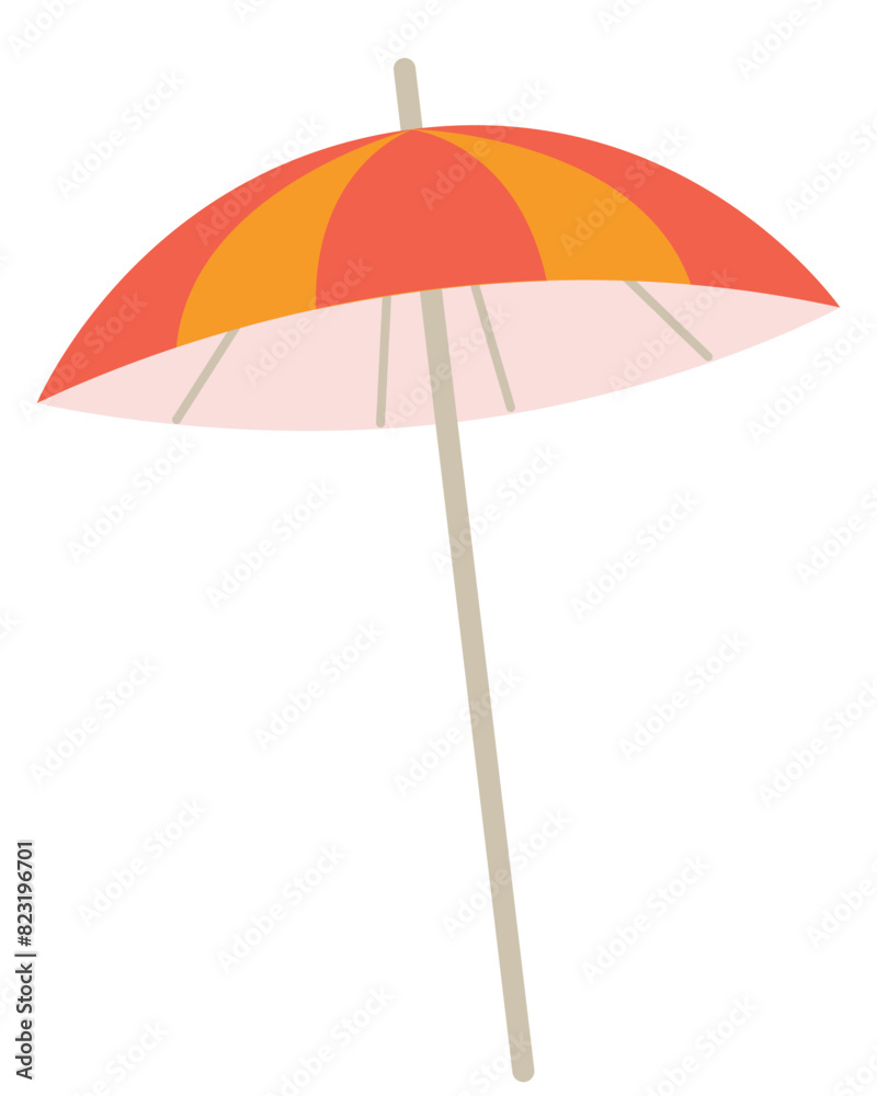 Vector illustration Beach Umbrella orange and yellow. Summertime relax. Isolated on white background illustration. Element for print, banner, card, brochure, logo