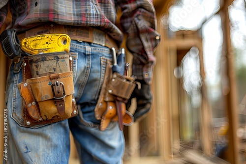 Man in plaid shirt and jeans with tool belt