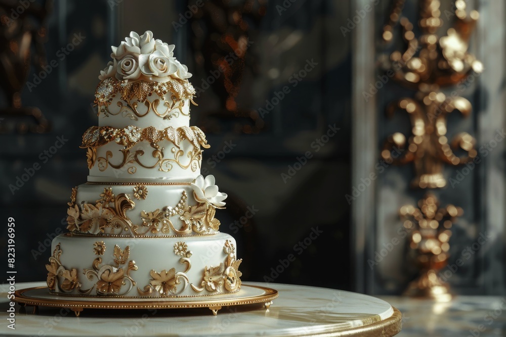 Wedding Cake, Luxury Marriage Dessert, Elegant Decorated Wedding Cake, Copy Space Wedding Cake, Luxury Marriage Dessert, Elegant Decorated Wedding Cake, Copy Space