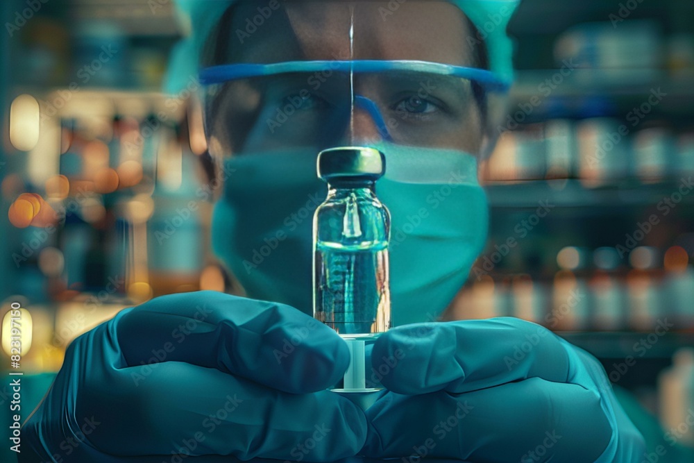 A person holding a vial in a laboratory A person holding a vial in a laboratory