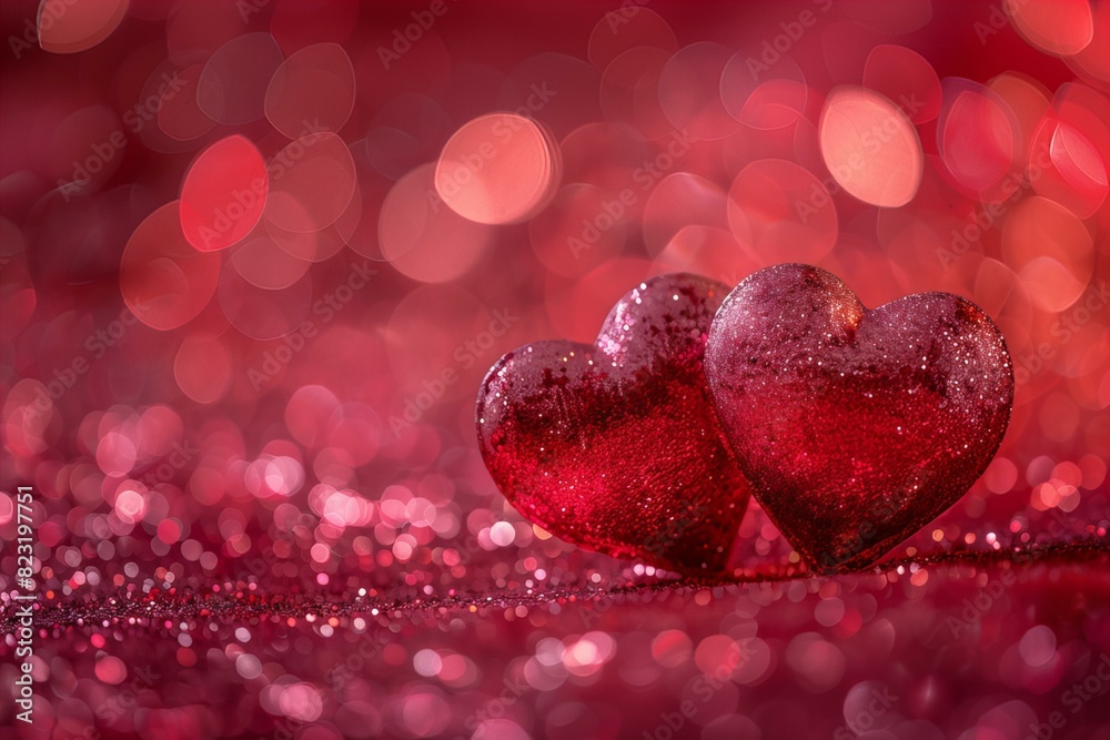 Two hearts placed on table Two hearts placed on table
