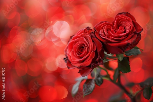 Two red roses perched on branch
