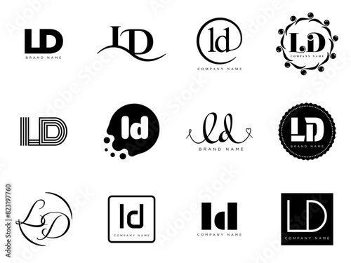 LD logo company template. Letter l and d logotype. Set different classic serif lettering and modern bold text with design elements. Initial font typography. photo