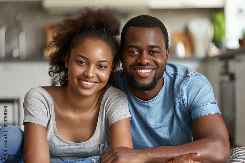 Couple smiling sitting floor kitchen dishwasher Couple smiling sitting floor kitchen dishwasher