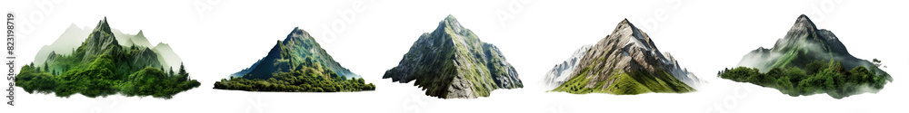 Fototapeta premium Green mountain png element set on transparent background