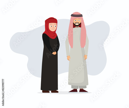 Arab husband and wife wearing the traditional Arab clothes