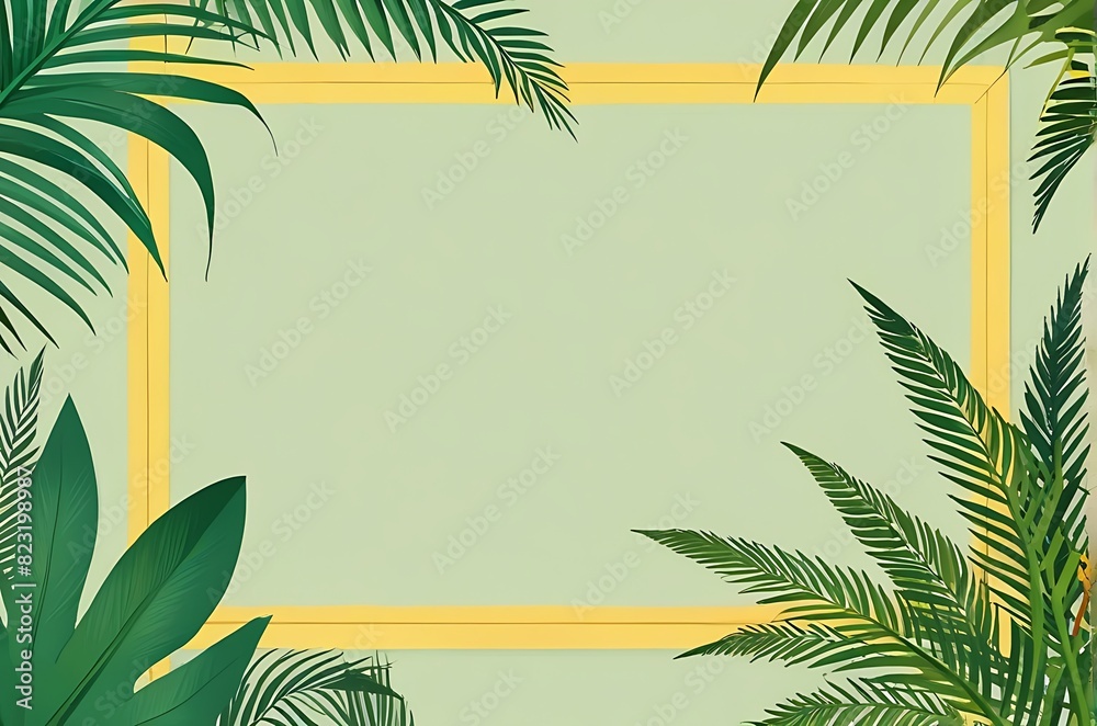 Abstract tropical leaves frame background.