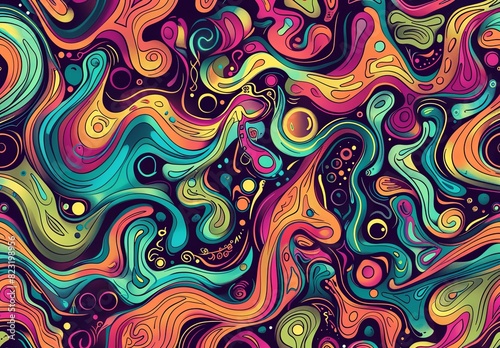 Abstract psychedelic pattern with swirling colors and intricate patterns, evoking the spirit of digital art.