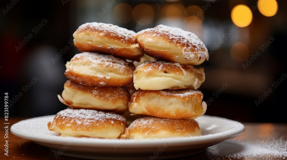 Fluffy warm Dutch poffertjes stack Fluffy warm Dutch poffertjes stack