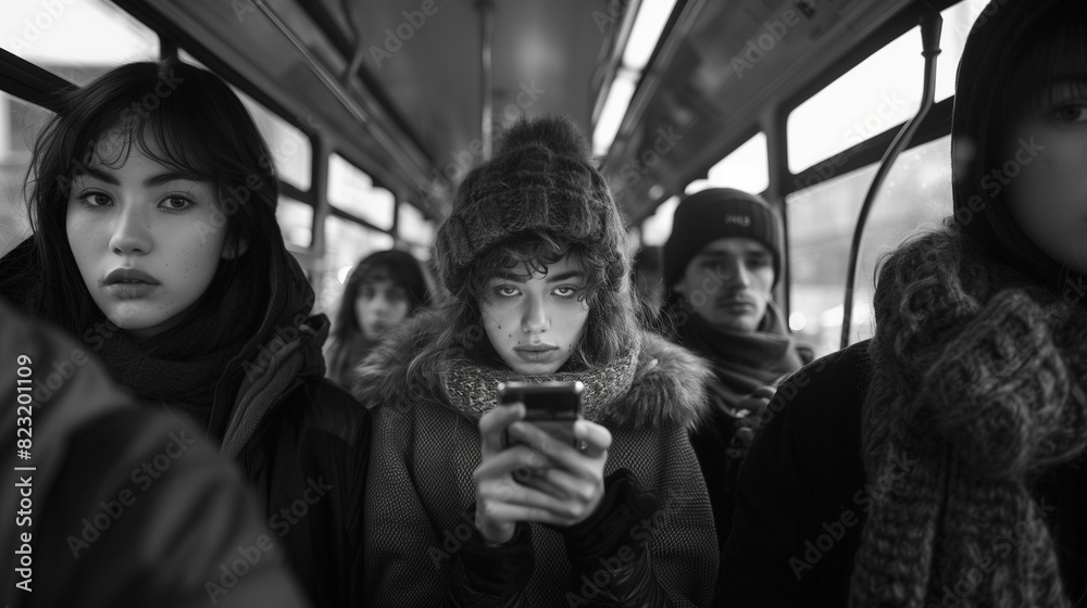 personnes dans les transports en commun qui regardent tous leur téléphone personnes dans les transports en commun qui regardent tous leur téléphone