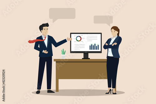 Team discussion, business team meeting monitored business financial investment planning concept, business people discussing for business financial planning.