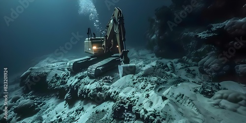 Underwater excavator in Pacific mines for marine construction and deepsea operations. Concept Marine Construction, Pacific Mines, Deep Sea Operations, Underwater Excavator photo