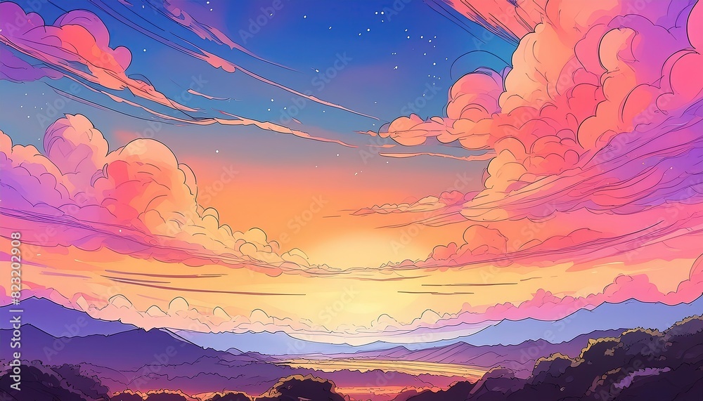 A Serene Sunset Sky in Anime Style