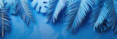 Tropical Leaves on a Bright Blue Background