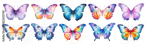 Watercolor butterflies png element set on transparent background