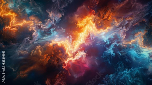 Majestic Cosmic Energy: Abstract Nebula Colors in Surreal Fire and Ice Design