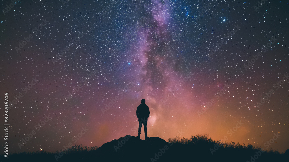 A person experiencing awe while stargazing on a clear night, generative ai