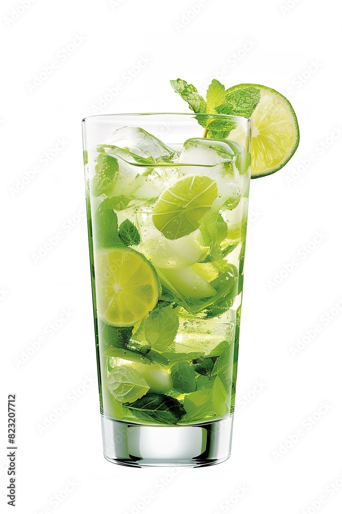 Refreshing mojito cocktail with lime and mint in highball glass Refreshing mojito cocktail with lime and mint in highball glass