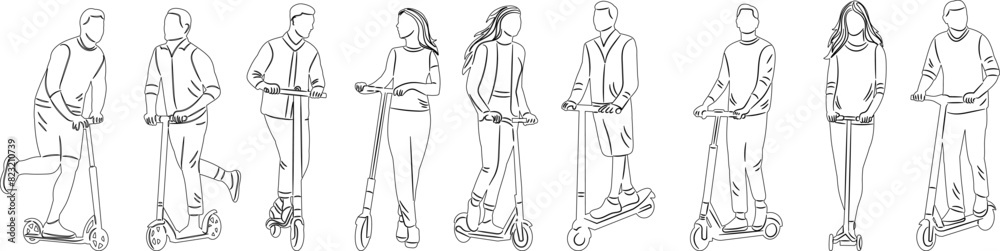 people on scooters set sketch on white background vector people on scooters set sketch on white background vector