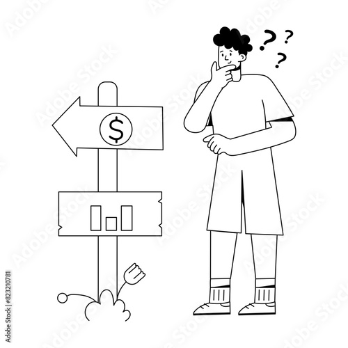 Well-designed outline mini illustration of decision making 