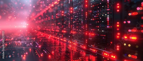 Abstract technology background. Within the data center's expanse, the symphony of server hums orchestrates the complexities of modern life, driving innovation and connectivity.