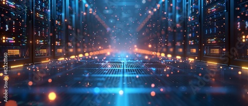 Abstract technology background. Within the data center s expanse  the symphony of server hums orchestrates the complexities of modern life  driving innovation and connectivity.