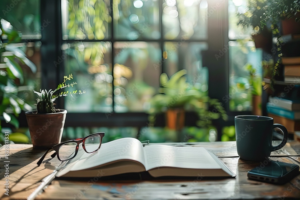 Book and coffee on table Book and coffee on table