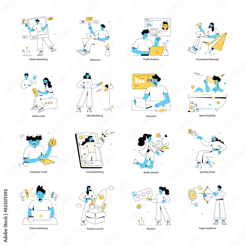 Fototapeta premium Handy Collection of Business Marketing Outline Mini Illustrations