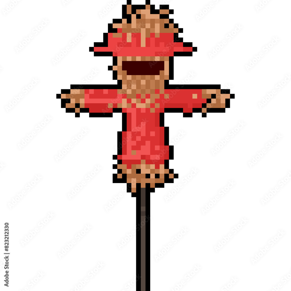 Pixel art cartoon red shirt scarecrow character Pixel art cartoon red shirt scarecrow character