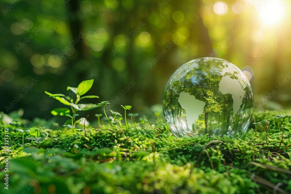A glass globe on green field A glass globe on green field