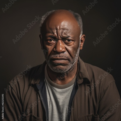 Bronze background sad black american independent powerful man. Portrait of older mid-aged person beautiful bad mood expression isolated on background racism skin