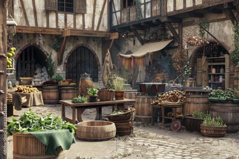 Market during the Middle Ages in model style
