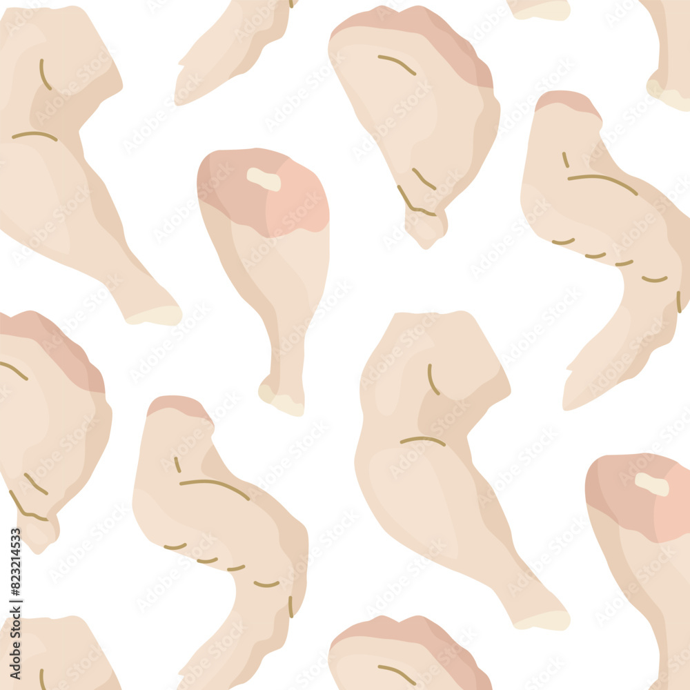 Endless seamless pattern on the theme of cooking meat. Bird parts. Meat ornament for grocery store and farm. Vector illustration isolated on transparent background. Endless seamless pattern on the theme of cooking meat. Bird parts. Meat ornament for grocery store and farm. Vector illustration isolated on transparent background.