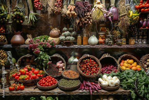 Vibrant Display of Fresh Vegetables and Spices 