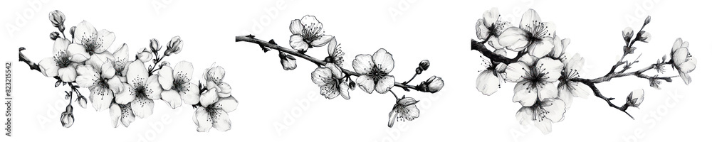 Obraz premium cherry blossom flowers png element set on transparent background