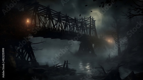 Ethereal Passage  Portrayal of a Fog-Shrouded Bridge