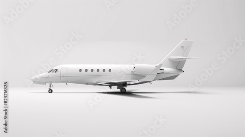 Mockup 3D of an airplane with blank white finished on a plain white background in side view.