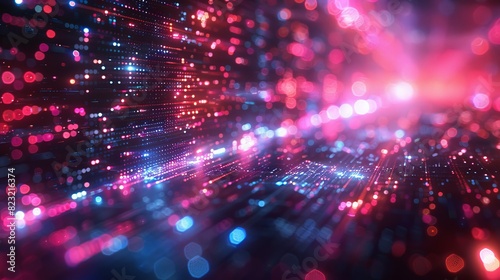 Abstract technology background. Within the luminous haze, the contrast of dark blue and pink neon hues captivates the eye, symbolizing the blend of tradition and progress inherent in technological. photo