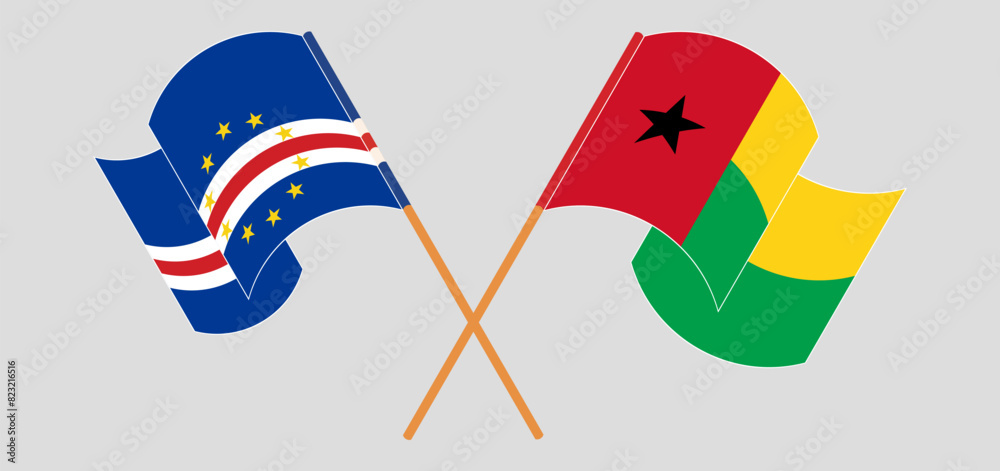 Crossed and waving flags of Cape Verde and Guinea-Bissau Crossed and waving flags of Cape Verde and Guinea-Bissau