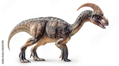 Parasaurolophus  dinosaur from Late Cretaceous  isolated on white background. Generative Ai