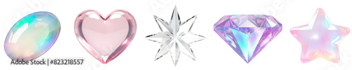 Abstract shape crystal png element set on transparent background