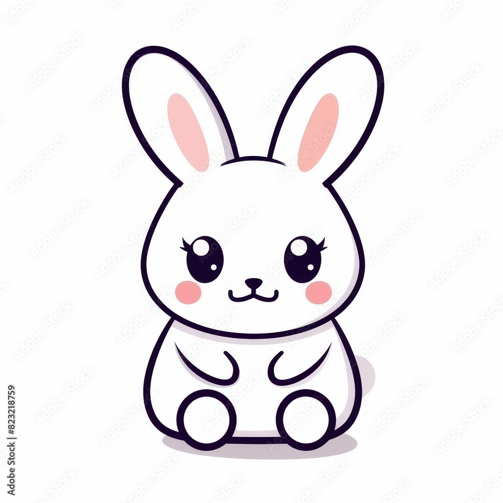 Cute cartoon bunny with big eyes and pink cheeks, sitting and smiling. Perfect for kids' illustrations, greeting cards, and decor.
