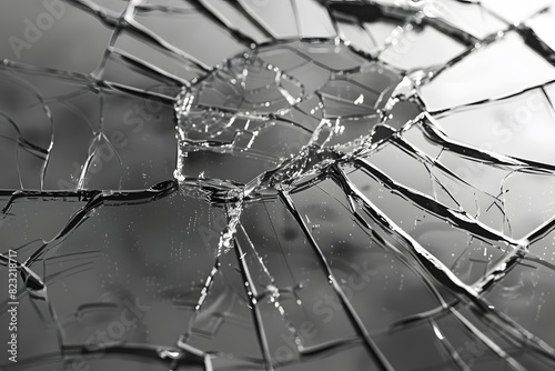 Broken glass texture background. Cracked and broken glass background. Fragility and violence concept.