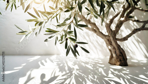 Mediterranean olive tree on white background.