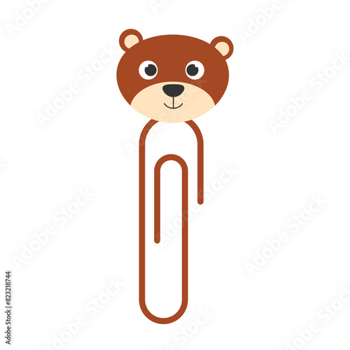 Baby paper clips with bear head. Cute funny safety pins for kids education. Staple