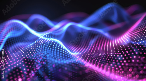 Abstract hi-tech digital background neon glow mesh and dot wave
