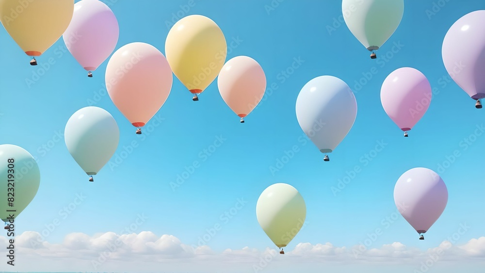 Balloons floating in the air, pastel colors