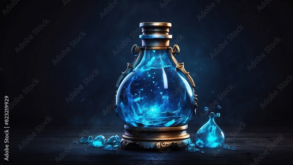 Elixir, Blue potions, potion craft in fantasy story Elixir, Blue potions, potion craft in fantasy story