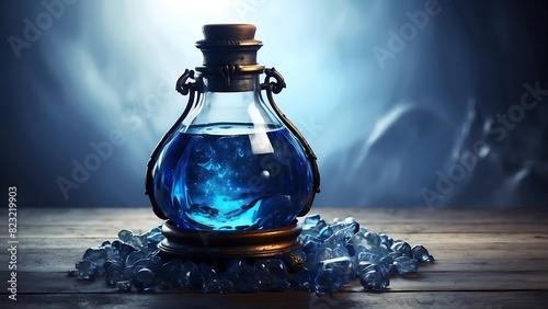 Elixir, Blue potions, potion craft in fantasy story photo