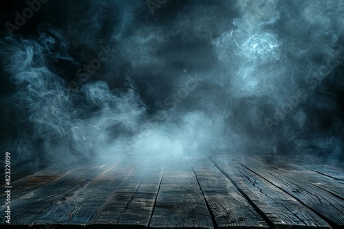 Smoke rising wood dark room photo